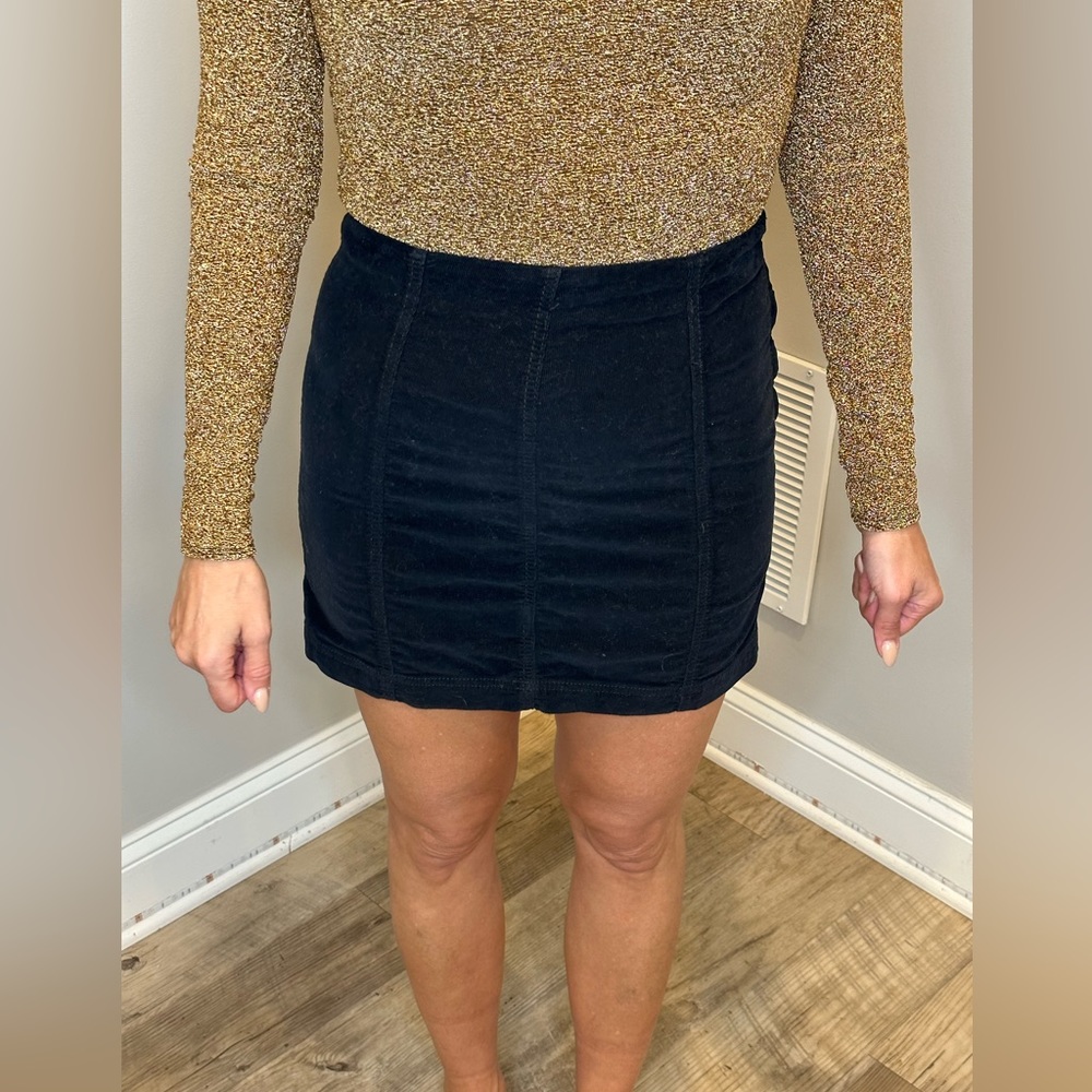 Side Zip Black Corduroy Mini Skirt by Free People - Size 4